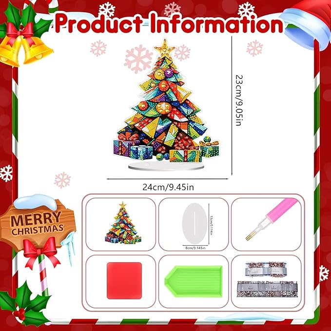 hyzsj DIY Diamond Desktop Ornament Christmas Tree, Crystal Diamond Art Painting Tabletop Ornaments Single Sided, Diamond Ornament for Adult Beginner Home Office Decor Crafts Gift