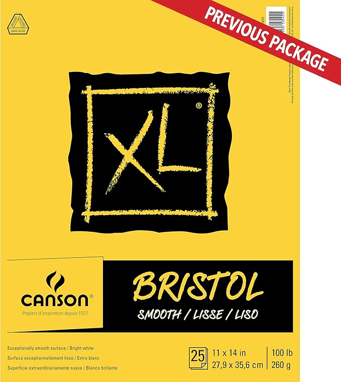 Canson XL Series Bristol Paper, Smooth, Foldover Pad, 11x14 inches, 25 Sheets (100lb/260g) - Artist Paper for Adults and Students - Markers, Pen and Ink