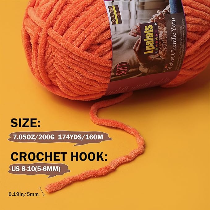 Baby Blanket Yarn for Crocheting - 1 Pack of 200g/7oz Chunky Chenille Yarn for Knitting Blankets Amigurumi - #6 Super Bulky - 174 Yards Soft Thick Plush Yarns (1, Red)