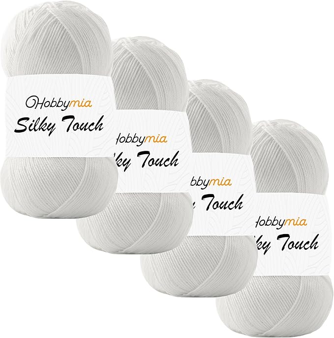 Silky Touch Acrylic Yarn - Soft Sport Weight Yarn for Crochet & Knitting - 100g / 383yds - 100% Microfiber Acrylic - Lightweight Fine Smooth Yarn(White - White, 4 Skeins)