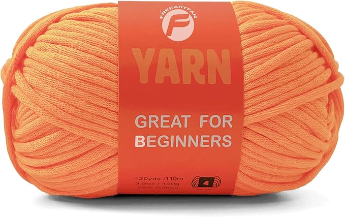 3.5Oz/120yds Orange Beginner Easy Yarn for Crocheting and Knitting;Worsted-Weight Medium #4;Cotton Blend Yarn for Beginners Amigurumi DIY(Orange,1 Skein)