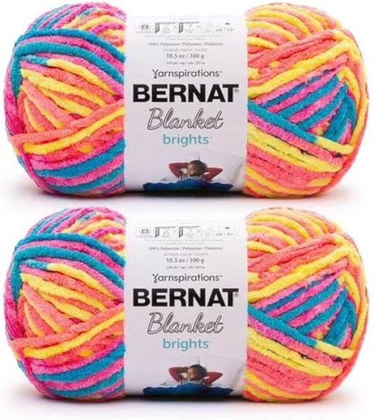 Bernat Blanket Brights 300g Neon Mix Yarn - 2 Pack of 300g/10.5oz - Polyester - 6 Super Bulky - Knitting/Crochet