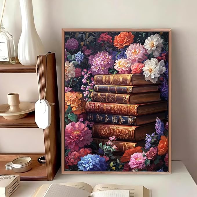 Reivworl Book Diamond Art Kits for Adults, Flowers Diamond Painting Kits, Gem Art Kit for Gifts and Home Interior Decor 12x16 Inch