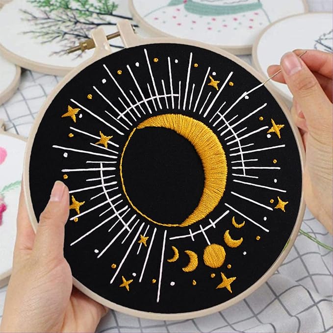 Louise Maelys 3 Set Tarot Embroidery Kits for Beginners with Sun Moon Evil Eye Pattern,Adults Starter Cross Stitch Kit DIY Needlepoint