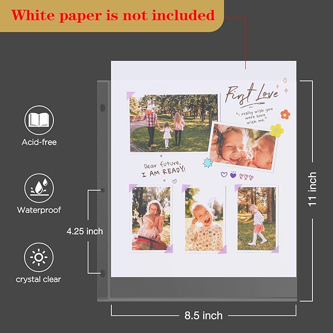Mublalbum 8.5x11 Inch DIY Scrapbook Photo Album with 40 Plastic Sleeves 80 Pages Top-Loading Protectors, Linen Cover 3-Ring Binder for Baby Wedding Travel and DIY Projects (Beige)