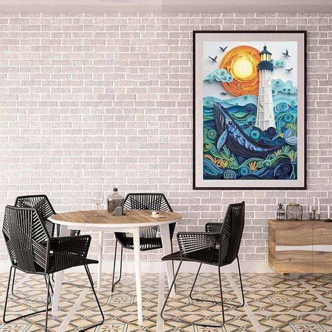 ZQEATRY Moon Lighthouse Special Shape Diamond Art Kits for Adults Beginners,DIY Sea Dolphin Crystal Rhinestones Diamond Painting Kit for Adults,5D Diamond Art Painting for Home Wall Decor 12 X 16inch