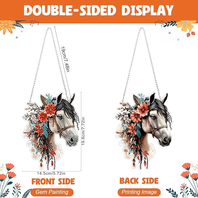 NAIMOER DIY Hanging Diamond Art Kits for Adults, Horse Diamond Painting Kits, Special Shaped Rhinestone, Acrylic 5D Gem Art Craft Window Pendants Home Garden Wall Hanging Ornament Kits