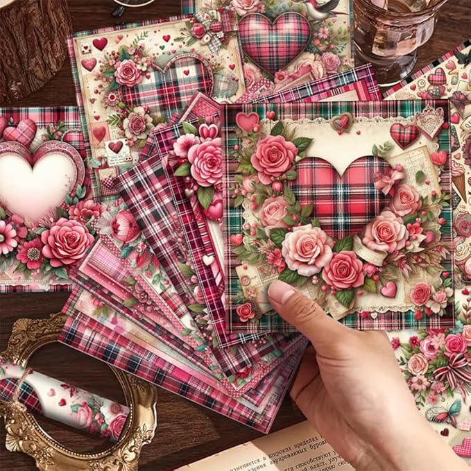Vintage Valentine Scrapbook Paper Pad ,6"×6” Single-Sided Scrapbooking Decoupage Cardstock Origami Decorative Craft Paper for DIY Crafts, Card Making, Art Journaling, 24 Sheets 12 Designs