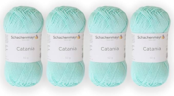 4 Skein/Pack Schachenmayr (SMC) Catania Originals Yarn, Each Ball 1.76 Oz (50gr) / 136 Yards (125 m), 100% Mercerized Cotton for Knitting and Crochet Yarn, Sport Weight, 385 - Mint