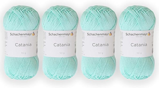 4 Skein/Pack Schachenmayr (SMC) Catania Originals Yarn, Each Ball 1.76 Oz (50gr) / 136 Yards (125 m), 100% Mercerized Cotton for Knitting and Crochet Yarn, Sport Weight, 385 - Mint