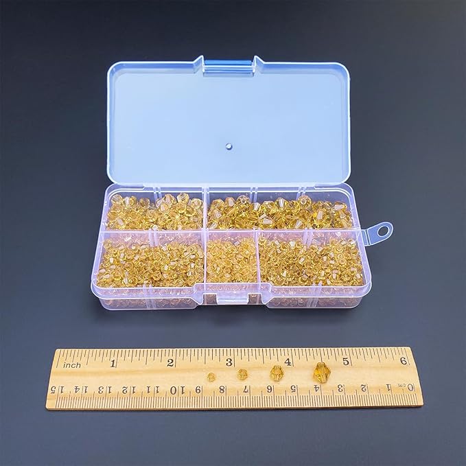 Gold Champagne Bicone Glass Beads for Jewelry Making, Faceted Crytal Spacer Beads for Bracelet Necklace Earring (3mm 4mm 6mm 8mm Mixed Sizes, 1040pcs)