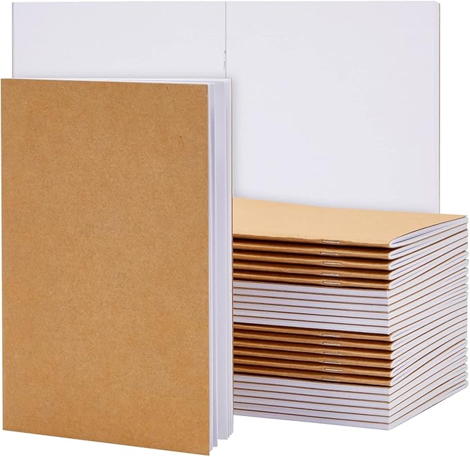Paper Junkie Journaling Notebooks - 5.5 x 8.5 in, Kraft Brown, Pack of 24 - Unlined Journals & Pocket Notepads for Sketching, Writing & Travel - Bulk Notebook Set for Kids & Students
