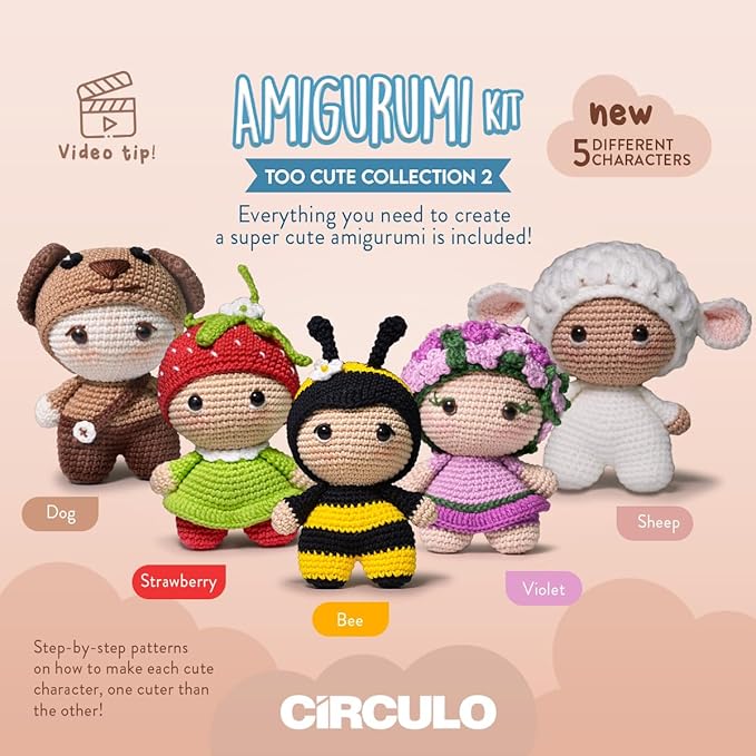 Circulo Amigurumi Crochet Kit - Too Cute - All Included, Easy Instructions - Crochet Kit for Intermediate - Crochet Set - Character Crochet Kit, Premium Amigurumi Yarn for Crocheting - Violet