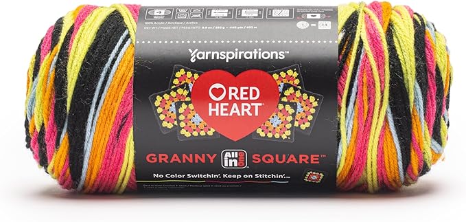Red Heart All in One Granny Square Black Spicy Lime Yarn - 3 Pack of 250 g / 8.8 oz - 100% Acrylic - #4 Worsted (Medium) - 440 Yards - Knitting/Crochet