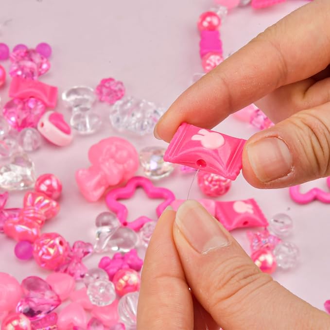 ABONDEVER 245-300Pcs Assorted Acrylic Beads for Bracelets Making Cute Star Bow Flower Candy Heart Gummy Bear Butterfly Beads for DIY Jewelry Crafts Keychain Necklace Phone Charms(Rose Pink)