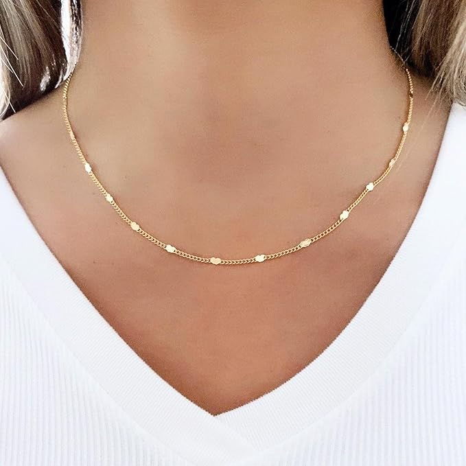 KYUNHOO 32.8 Feet/10M 18K Gold Plated Brass Jewelry Chain Roll Flat Heart Chains Bulk for Women DIY Craft Finding Jewelry Making Supplies