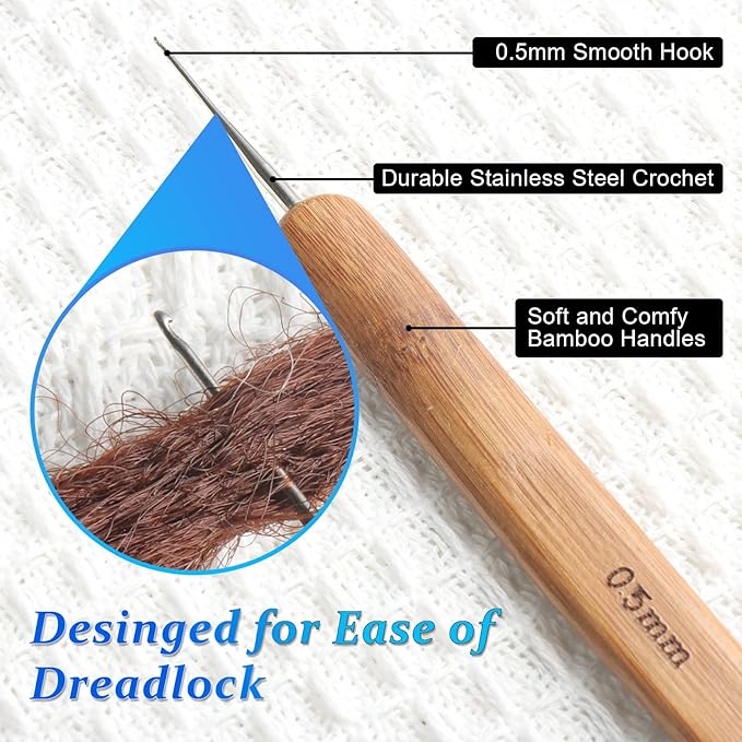 6PCS Dreadlock Crochet Needle for Dreadlocks 0.5mm, Durable Dreadlock Crochet Hooks for Hair with Interlocking Tool, Excellent for Maintaining Real Dread Loc
