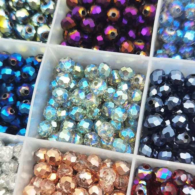 INSPIRELLE 1200pcs 6mm Multicolor Electroplate Rondelle Glass Beads for Jewelry Making Faceted Briolette Shape Crytal Spacer Beads Assortments Supplies for Bracelet Necklace with Storage Box