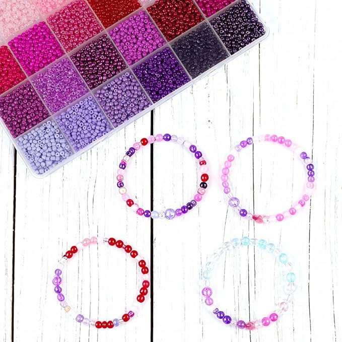 Purple Color 3mm Seed Beads, 5200Pcs Glass Seed Beads Kit with Storage Box for DIY Necklace Bracelet Crafts