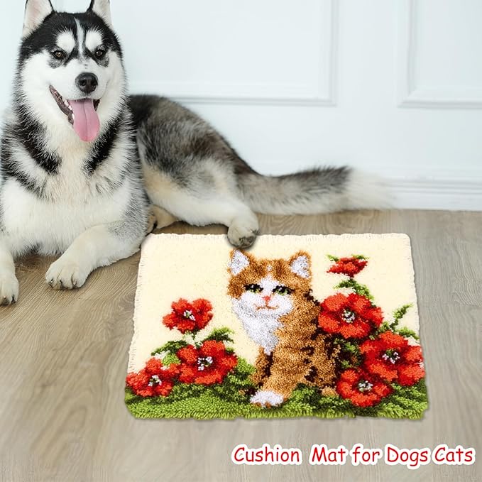 MIAOLLUN Latch Hook Kit Rug, Latch Hook Kits Cat with Pre-Printed Pattern for Adults and Kids 52X38cm/20.4 Inch X15 Inch