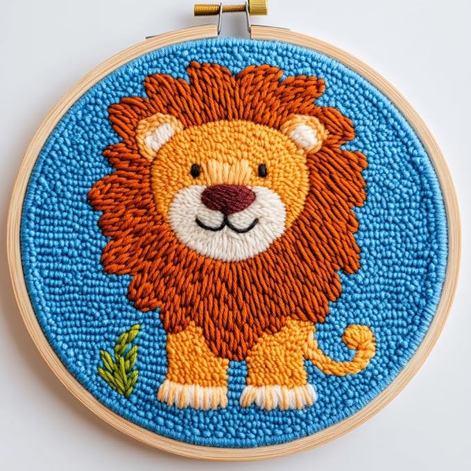 DIY Punch Needle Kits for Beginners Lion with Hoop Embroidery Punch Needle Starter Craft Set Easy for Adults and Children Festival Gift and Decoration 20x20cm-2