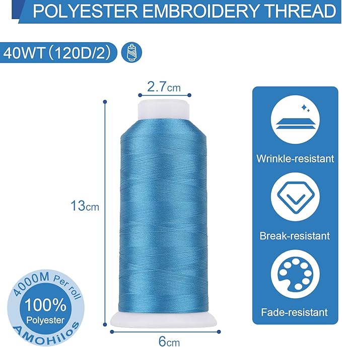 High Tenacity Polyester Embroidery Machine Thread 40WT(120D/2) 4000M Per Spool for Commercial and Domestic Embroidery Machine (Work Shirt-1828)