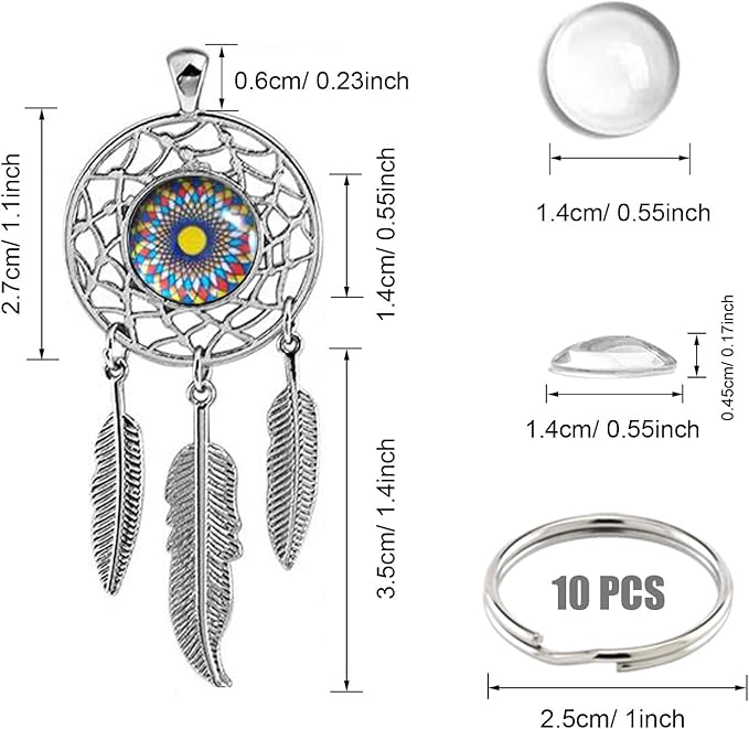 Allazone Seasonsky Dreamcatcher Set - 56 PCS Pendant Trays, Glass Cabochons, Black Rope Chain and Keychain for Photo Jewelry Making