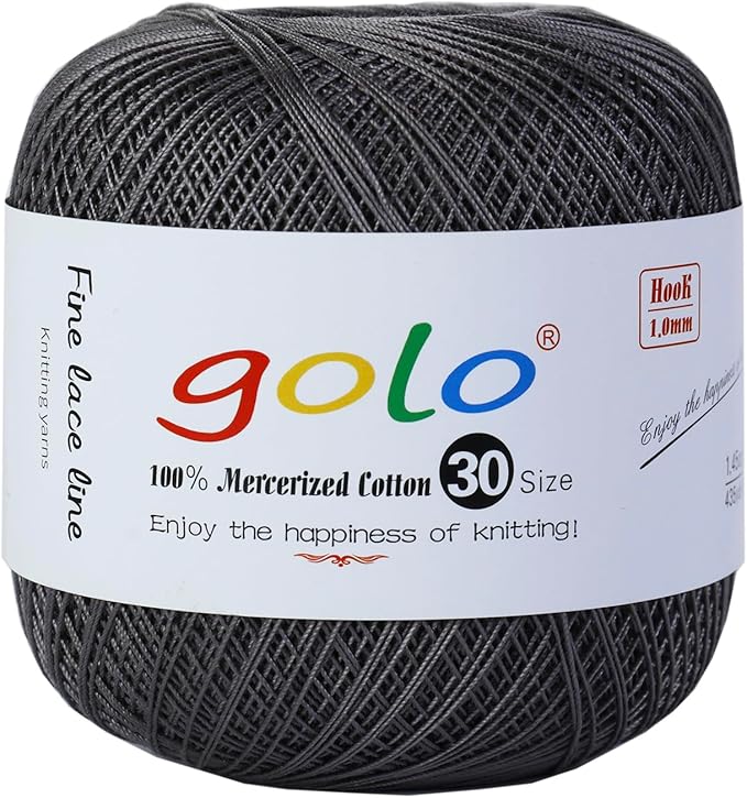 golo Crochet Thread Size 30 Yarn for Hand Kniting DIY Tatting Black Gray Yarn 227