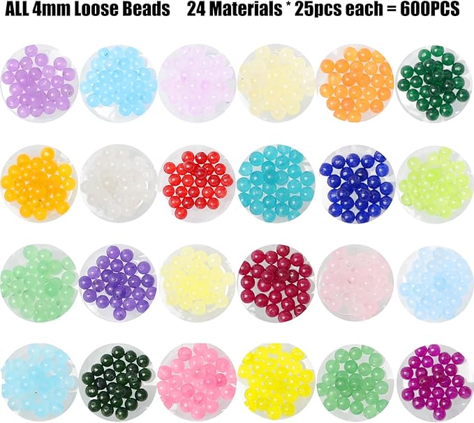 4mm natural mixed colors jade gemstones beads tiny spacer round loose beads jewelry making kit with thread and needles 600 pcs(24-colors jade, 4mm)