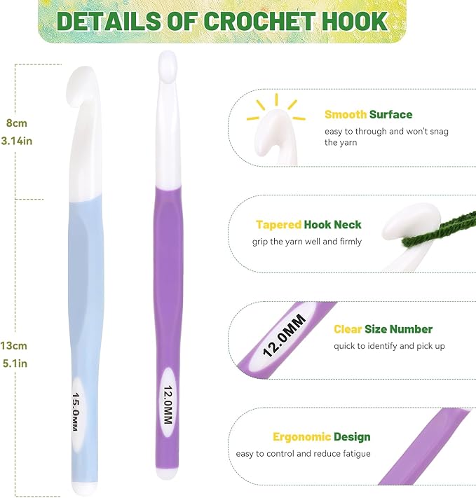 aeelike large crochet hooks set, 8 pcs colorful crochet hooks size 6.0mm 7mm 8mm 9mm 10mm 12mm 15mm 20mm for thick bulky yarn blankets diy crafts, ideal gift