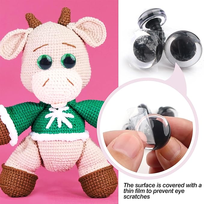 TOAOB 48 Set Safety Eyes Glitter Plastic for Amigurumis 16mm 18mm 25mm Round Craft Crochet Doll Eyes with Washers 8 Colors for DIY Puppet Stuffed Animals Making