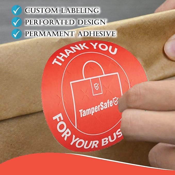 angel's peel lounge thank you tamper proof stickers roll — tamper evident stickers for bags, drink lids, food containers, writable adhesive seal tape, thank you labels - 3x3in 250-counts, red, round