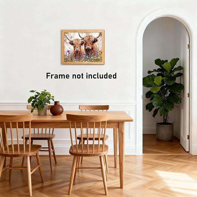 RLTXBUK Western Highland Cow Cross Stitch Kits, Rustic Cottagecore Wildflower Western Cattle Stamped Counted Cross Stitch Kits for Adults, Highland Cow Gifts for Women, 11.8x15.8 Inch