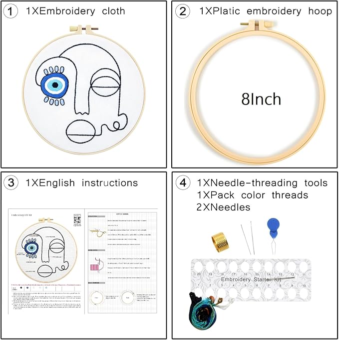Beginner Embroidery Starter Kits, Abstract Embroidery Kits for Beginners Adults, Stamped Cross Stitch Kits for Beginners Adults Craft Kits for Women, Entire Set of Embroidery Supplies & Video Tutorial