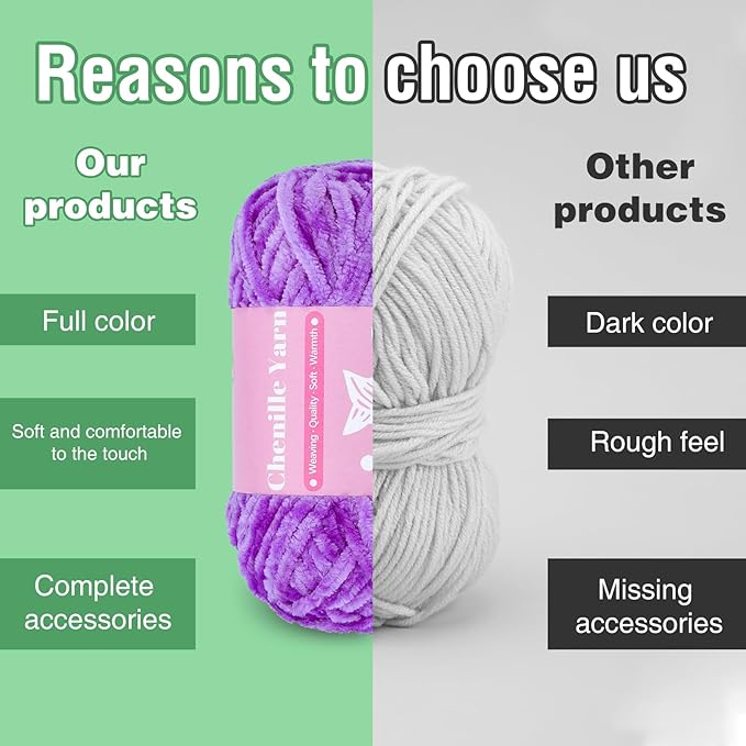 LUNARM Chenille Velvet Yarn for Crocheting Knitting, Soft Yarn for Making Blankets Clothes - 3*3.35oz, 3*162yds (Light Purple)