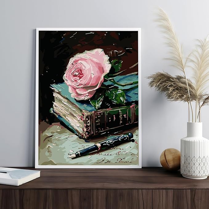 Mosaflare Paint by Numbers for Adults Beginner, Book Flower Adult Paint by Number Kits on Canvas, DIY Acrylic Oil Easy Painting by Numbers for Home Wall Decor 12X16 inch (Without Frame)