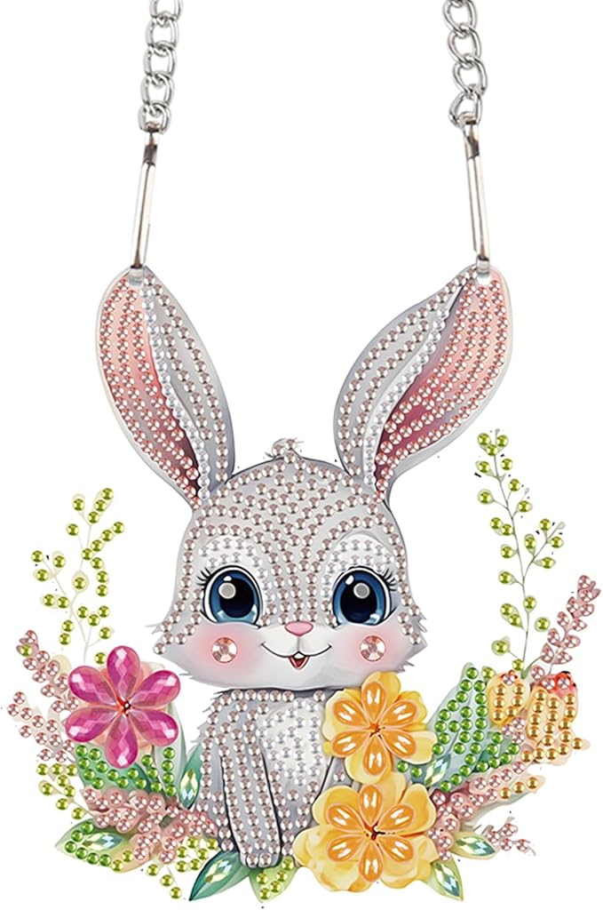 AiYuanzsh Rabbit Diamond Painting Hanging Kit, 5D DIY Acrylic Special Shaped Diamond Art Pendant Ornament for Home, Wall, Door, or Garden Decor, Easter Diamond Art Kit for Adults