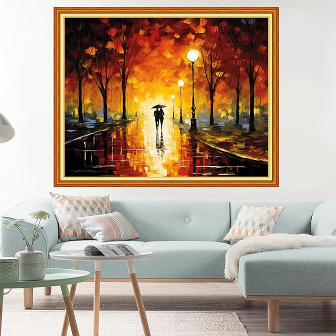 dimxvean stamped cross stitch kits,cross stitch kits for adults beginners,embroidery kits full range of cross stitch stamped kits needlepoint kits cross stitch patterns-romantic rain night 16x20 inch