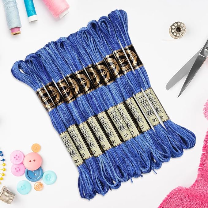 10 Skeins 87.5 Yards 6 Ply Variegated Steel Blue Cross Stitch Floss Segment Embroidery Thread Gradient Friendship Bracelet String Yarn Bulk for Sewing Making Jewelry Needlecraft Knitting