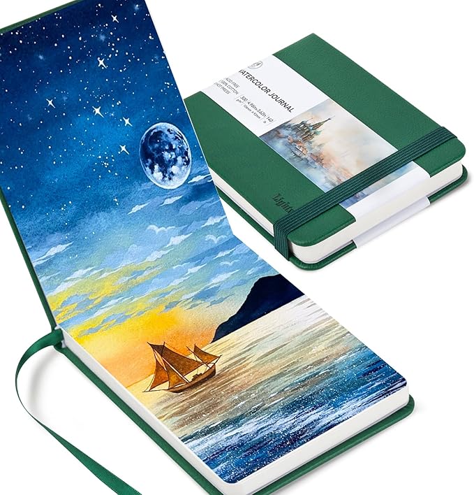 Lightwish Watercolor Journal, 100% Cotton Hot Press Art Supplies Small Watercolor Paper Sketchbook 4.96” x 3.62”, 20 Sheets (140lb/300gsm), Acid-Free for Watercolors, Gouache, Acrylics