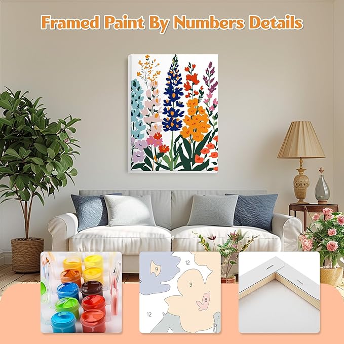 GHHKUD Flower Paint by Numbers with Frame for Adults Beginners, DIY Bouquet Paint by Numbers for Age 6-12, Art on Canvas Gifts Home Wall Decor 8x12in
