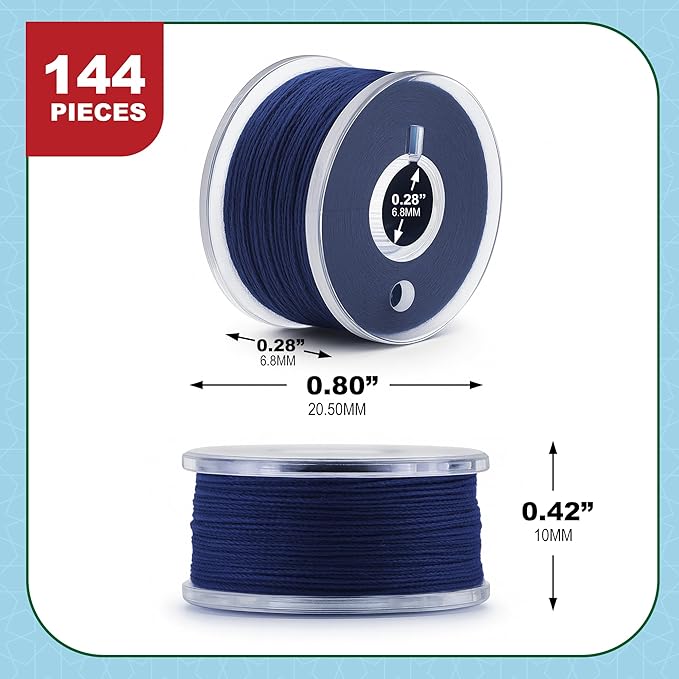 Mandala Crafts 144 Navy Blue SA156 Prewound Bobbins for Singer Sewing Machine -15J SA156 Prefilled Bobbin Thread for Brother Sewing Machine and Embroidery
