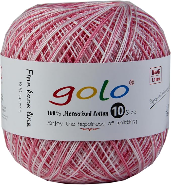 golo Cotton Crochet Thread Balls Size 10 Cotton Colored Yarn for Crochet D-Strawberry