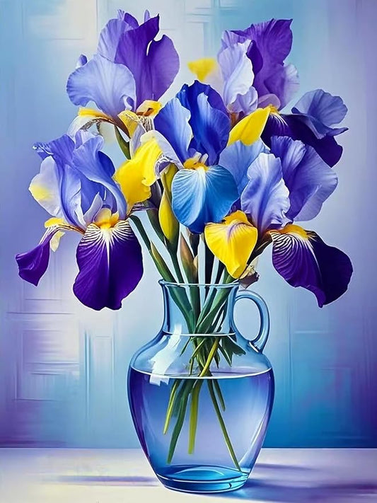 PINFFSHU Flowers Diamond Art Kits for Adults, Stunning Iris Bouquet in Glass Vase Diamond Painting Kits with Full Drill,5D Diamond Painting DIY Gem Art and Crafts for Home Wall Decor Gifts12x16 inch