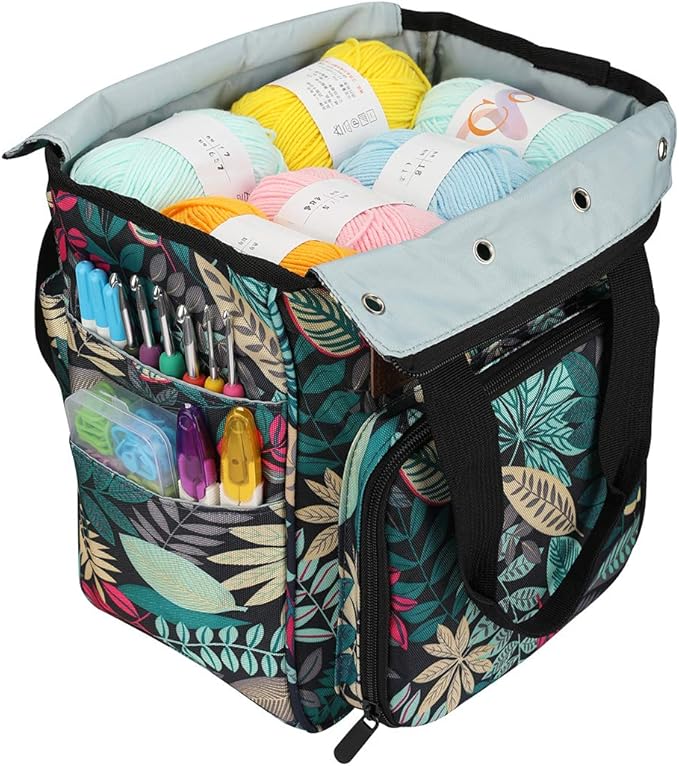 ZBEZBE Knitting & Crochet Tote Bag, Multi-Pocket Yarn Storage Organizer, Portable Yarn Holder for Knitting Needles, Crochet Hooks, Yarn Skeins & Craft Supplies