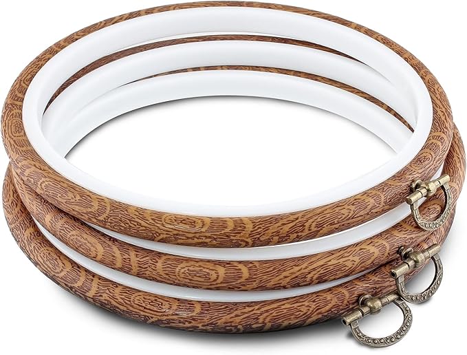 piutouyar 3 pieces 6.7 inch embroidery hoop set imitated wood display frame embroidery hoops circle cross stitch hoop ring for art craft sewing and hanging ornaments decor