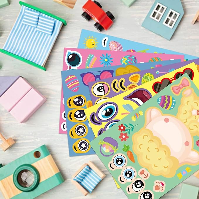 36 sheet easter stickers for kids,easter basket stuffers,make a face sticker, make your own animal stickers,spring party favor, birthday gift