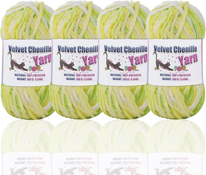 4 * 100g Fluffy Velvet Chenille Yarn for Crocheting and Knitting, Handcrafts Weaving Soft Chenille Yarn for Crocheting Clearance, Used for Making Baby Yarn Blanket, Clothes, DIY Craft (Colorful - A)