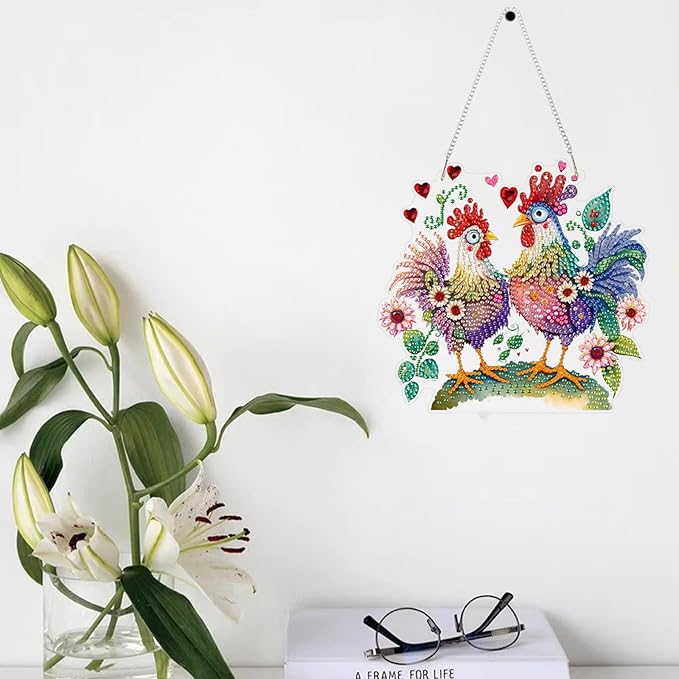 GUMITOON Diamond Art Kits for Adults Ornaments-Chicken Diamond Art Paintings Suncatchers-Full Drill Diamond Dots Paintings for Beginners, Round 5D Paint with Diamonds Art Accessories Gem DIY Deco