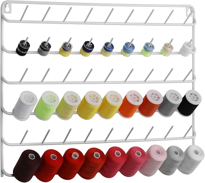 YBING Thread Holder Wall 54-spool Sewing Thread Rack Wall Mount Embroidery Thread Holder Organizer Spool Holder Wall Hanging Tools for Quilting White Metal